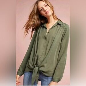 Maeve Anthropologie Tuesday Tie Green Tunic‎ Blouse SM